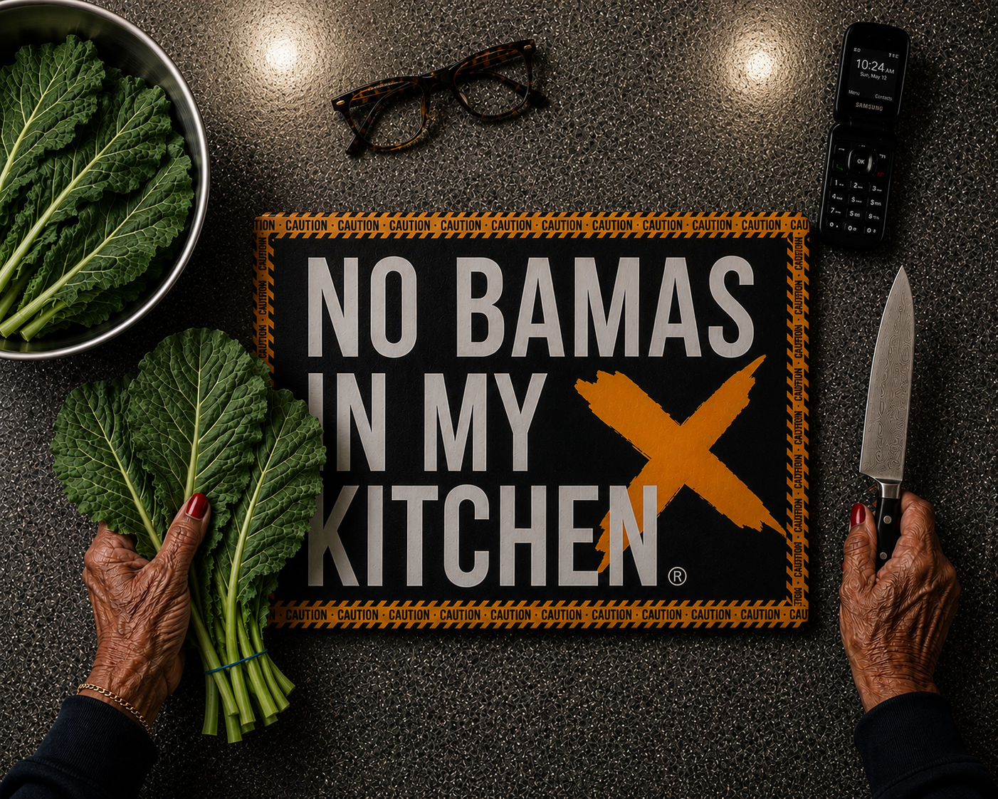 NO BAMAS IN MY KITCHEN CUTTING BOARD